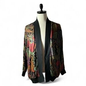 Karen Kane Floral Print Open Front Cardigan Jacket Black‎ Trim